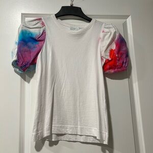 Tanya Taylor White Top Colorful Puff Sleeve